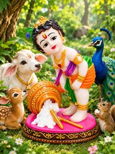 Ídolo de Bal Krishna en Poliresina, Makhan Chor Murti con Recipiente para Mantequilla, para Decoración del Hogar, Mandir o Tablero del Automóvil - Product Image 2