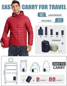 <b>Men's</b> Lightweight Packable Waterproof Winter Hooded Down Coat with 100% Down Filling Casual Storage <b>Pouch</b> - Product Image 2