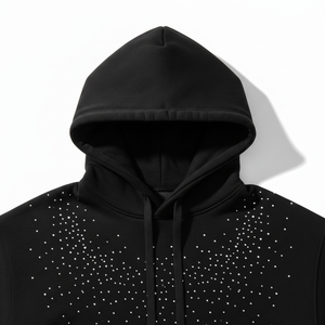 Wholesale Heavyweight Cotton Hoodie Men Custom Rhinestone Hoodie 350 Gsm Blank Fleece No <b>String</b> Oversized Hoodie - Product Image 4