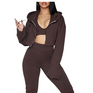 Sudadera con capucha corta de forro polar para mujer, con logo frontal, estilo casual urbano, con cremallera, 100% algodón transpirable, para otoño/invierno, compatible con OEM - Product Image 6