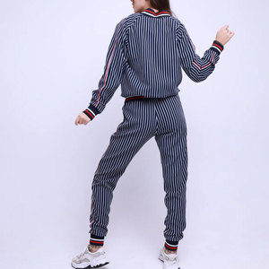 Ensemble de survêtement rayé pour femmes, manches longues, fermeture éclair, coupe ample, pantalon de jogging décontracté avec poches latérales, vêtements d'automne - Product Image 4