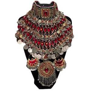 ชุดเครื่องประดับ 6 ชิ้น ประกอบด้วยแหวน สร้อยคอ ต่างหู และบินดี ติกก้า ผลิตด้วยมือโดยนักออกแบบมืออาชีพ สำหรับการสวมใส่แบบดั้งเดิมของชาวอัฟกัน - Product Image 1