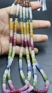 Perles en forme de pneu à facettes multi-saphir naturel 3-4mm Heishi Bead Wheel Stone Beads - Product Image 3