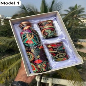 Export Quality Sublimated Eco-Friendly Double Wall Copper Water Bottle with Portable Glass Set <b>Box</b> (Disposable) - Product Image 1
