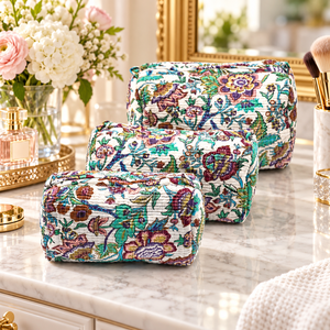 3 Piece Floral Printed Cotton Quilted Makeup <b>Bag</b> Set Wholesale Travel Cosmetic Pouches Zipper <b>Toiletry</b> Storage <b>Bags</b> for <b>Women</b> - Product Image 6