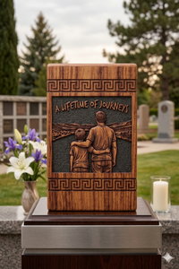 Wooden <b>Memorial</b> Urn Custom Engraved Cremation <b>Keepsake</b> Urn Father Son Design Grave Side Tribute - Product Image 3