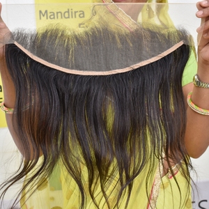 100% pas cher cuticule alignée 13*4 cheveux indiens droits frontaux Double trame vague profonde brésiliens vierge Temple cheveux humains - Product Image 6