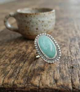 Large Oval Green Amazonite 18k Pure 925 Sterling <b>Silver</b> Rose Gold Plated Handmade Boho <b>Statement</b> Gemstone <b>Ring</b> - Product Image 1