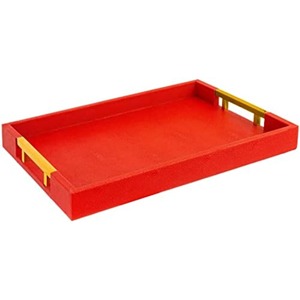 Red Rectangle Storage <b>Tray</b> With Gold Handles Modern Design For Table Top Organization Single Compartment Easy To Clean - Product Image 4