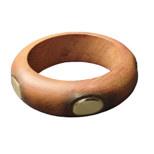 Handcrafted Natural Solid Wood <b>Bangle</b> with Inlaid Brass Oval Disks - Bohemian Style Chunky <b>Wooden</b> Bracelet for Women - Product Image 1