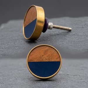 Modern Round Brass Cabinet Knob with Wood and Blue Resin Inlay for Drawer <b>Door</b> Handle Eco-Friendly Living Room Furniture Handle - Product Image 5