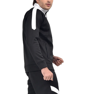 Men's Black Tracksuit Full Zip <b>Jacket</b> And Jogger Pants Set With <b>White</b> Side Stripes Breathable Sporty Autumn Wear - Product Image 3