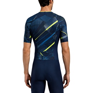 Combinaison de triathlon pour homme bleu marine avec accents vert fluo, séchage rapide, compression, pour cyclisme, course à pied, natation, tenue de compétition - Product Image 2