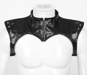 Gilet gothique pour homme en cuir PU avec harnais de poitrine, col montant, boucles et rivets, grande taille, vêtement d'extérieur d'hiver - Product Image 1