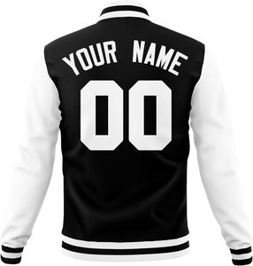 Veste varsity noire pour homme avec manches blanches, lettres T et numéro 00 imprimées sur le devant, style preppy, coupe classique - Product Image 2