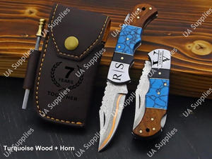 Couteau pliant professionnel fait main en acier Damas cuivré, pointe clip, pour chasse, camping, EDC, avec étui et aiguiseur, support OEM/ODM - Product Image 3