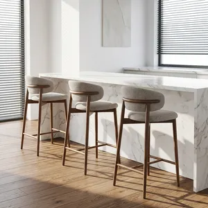 Fauteuil de salon moderne en laine rembourrée avec dossier incurvé, structure en bois et repose-pieds pour la maison, le bureau et le salon - Product Image 5