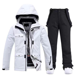 Ensemble de ski d'hiver pour homme, veste coupe-vent à capuche blanche, pantalon de ski, rembourrage en coton PP 220g, imperméable 10 000 mm, polyester - Product Image 5