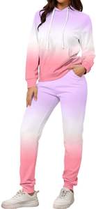 Casual Jogging <b>Suits</b> Tracksuits Long Sleeve Hoodie Sweatshirts Drawstring Sweatpants Two Piece Sets <b>Purple</b> Pink Gradient - Product Image 2