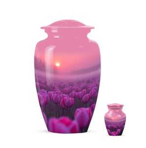 Pink Tulip Print Cremation Urn Adult Ashes <b>Keepsake</b> Vase <b>Memorial</b> Funeral Urn With Drawstring Pouch - Product Image 3