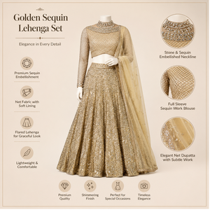 Conjunto de Lehenga Choli de Novia con Lentejuelas Doradas y Encaje, Diseño Moderno y Lujoso, para Mujer, para Bodas, Compromisos y Fiestas, con Bordado en Tela de Red - Product Image 5