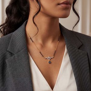 Élégante Chaîne de Mangalsutra pour Femme GLEAMORA ENTERPRISE en Or Rose Plaqué Or Jaune 9K avec Perles Noires Certifiées IGI et Fabriquées en Laboratoire - Product Image 4