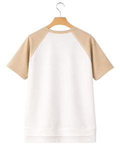 Women Beige White Raglan Sleeve Henley T Shirt Cotton Blend Short Sleeve Casual Summer <b>Top</b> Comfortable Lightweight Tee Wear - Product Image 5