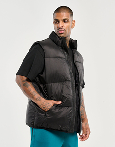 Men's Black Stand Collar Puffer Vest Zipper Closure Windproof Polyester <b>Wadding</b> Winter Casual Jacket - Product Image 3