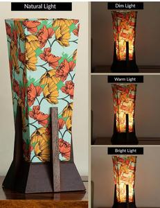 Asian Style Wooden Table <b>Lamp</b> with Multicolored Floral Fabric Shade <b>Warm</b> White Light for Bedroom Decorative Lighting - Product Image 3