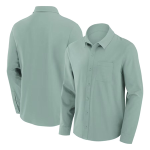 Chemise de travail à manches longues pour homme, en coton respirant, vert olive, avec poche poitrine - Product Image 4