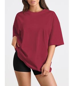 Camiseta de Mujer 100% Algodón Sólido, Manga Corta, Cuello con Hombros Caídos, Estilo Holgado, Casual, Transpirable, de Bangladesh, Superventas - Product Image 2