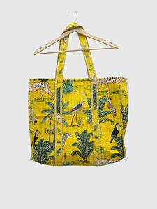 <b>Yellow</b> Tropical Print Cotton Tote <b>Bag</b> With Embroidery Bohemian Style Open Closure Summer Shopping <b>Bag</b> - Product Image 4