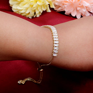 <b>Gold</b> Plated 925 Silver <b>Adjustable</b> Slide Rope <b>Bracelet</b> with Rectangular CZ Tennis Line Elegant Chain for Women Gift Wholesale - Product Image 6