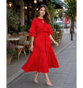 Nuevo Vestido Maxi de Verano para Mujer, Estilo Casual Bohemio, con Estampado Floral, Manga Media, Tie Dye, Estilo Boho Chic, Tela de Rayón - Product Image 3