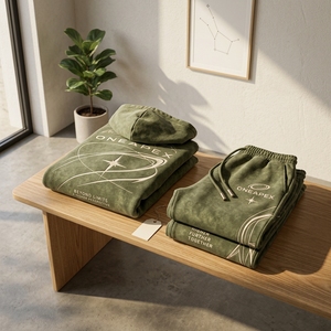 Men's <b>Oversized</b> Olive Green Acid Wash Hoodie Tracksuit Sets Heavyweight Streetwear Cotton <b>Jogger</b> Matching Sweat Suit Custom - Product Image 4