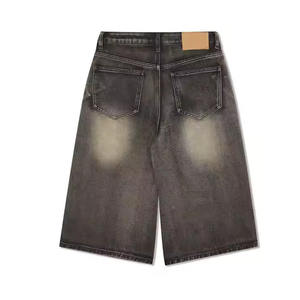 Shorts en jean personnalisés OEM pour hommes et femmes, coupe droite décontractée, bouton uni, automne, streetwear tissé sur mesure, vente en gros - Product Image 4