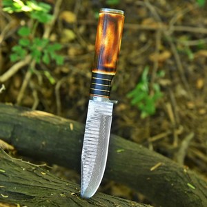Cuchillo de Caza Personalizado de Acero de Damasco con Hoja de Punta Caída y Mango de Madera de Hueso de Camello Quemado, Cuchillo de Hoja Fija para Supervivencia al Aire Libre - Product Image 2
