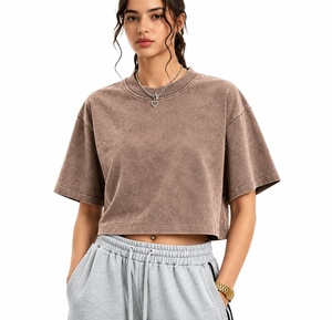 T-shirts amples vintage pour femmes, décontractés, courts, à manches courtes, en coton délavé à l'acide, style boyfriend, avec motif dessin animé et découpes en dentelle - Product Image 1