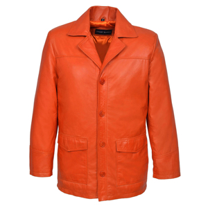 Custom 100% Genuine Fight Club Style Soft <b>Leather</b> <b>Jacket</b> Men's Orange <b>Leather</b> Reefer Coat <b>Blazer</b> Custom <b>Leather</b> Manufacturer - Product Image 1