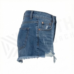 Short en jean tendance pour femme grande taille, avec effet froncé aux fesses, déchiré, avec poches, couleur personnalisable, tendances estivales - Product Image 3