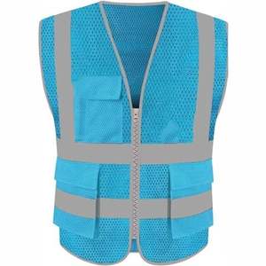 High Visibility Reflective Modern Safety Vests 8 Pockets Zipper Front Unisex <b>Construction</b> Clothing Safety Work Vest - Product Image 5