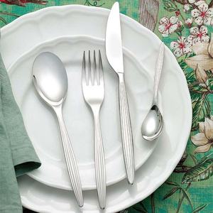 Juego de cubiertos con mango plano de diseño real moderno, acero inoxidable, Plata pulida, mesa de boda, tenedores, cucharas, cuchillos - Product Image 1