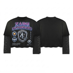 เสื้อเชิ้ตผู้ชายทรงปกติ คอโอ แขนสั้น สีดำ ผ้าเจอร์ซีย์ผสมสแปนเด็กซ์/คอตตอน 240 GSM พรีเมียม สองชั้น แต่งขอบยางยืด - Product Image 1