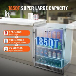 Refrigerador de Bebidas de 24 Pulgadas para Interiores/Exteriores, 185QT, 175 Latas, Refrigerador de Cerveza Independiente Bajo Mostrador, Enfriador de Vino y Bebidas de 24 Pulgadas - Product Image 4