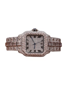 Luxury Mens Hip Hop Iced Out Square <b>Case</b> Movement <b>Watch</b> VVS Moissanite Diamond White Gold in Roman Dial Custom Full Pave - Product Image 1