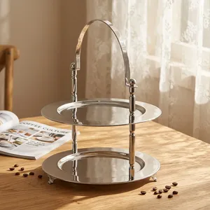 Plateau de service à 2 niveaux en acier inoxydable avec poignée |   Organisateur élégant pour plateaux de nourriture, idéal pour la cuisine, la table à manger et les fêtes - Product Image 6