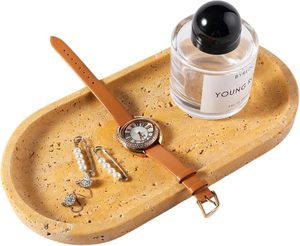 Plateau ovale en marbre doré Indus, plateau de service décoratif en pierre naturelle, décoration de luxe pour la maison - Product Image 1