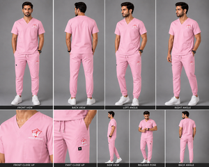 Ensemble de blouses médicales pour hommes, col en V rose, tissu tissé en coton et polyester, uniformes d'hôpital - Product Image 4