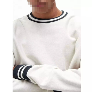 Nouveau Sweat-shirt Col Rond Rayé à Revers Côtelés Tendance 2026 en Coton Pur Blanc Coupe Oversize pour Hommes – Tenue Décontractée - Product Image 4