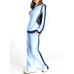 Conjunto Deportivo de 2 Piezas para Mujer, Estilo Color Block, Informal, de Felpa, para Descansar, Conjunto de Chándal a Juego, Ropa Deportiva Cálida y Cómoda, Estilo Urbano - Product Image 2